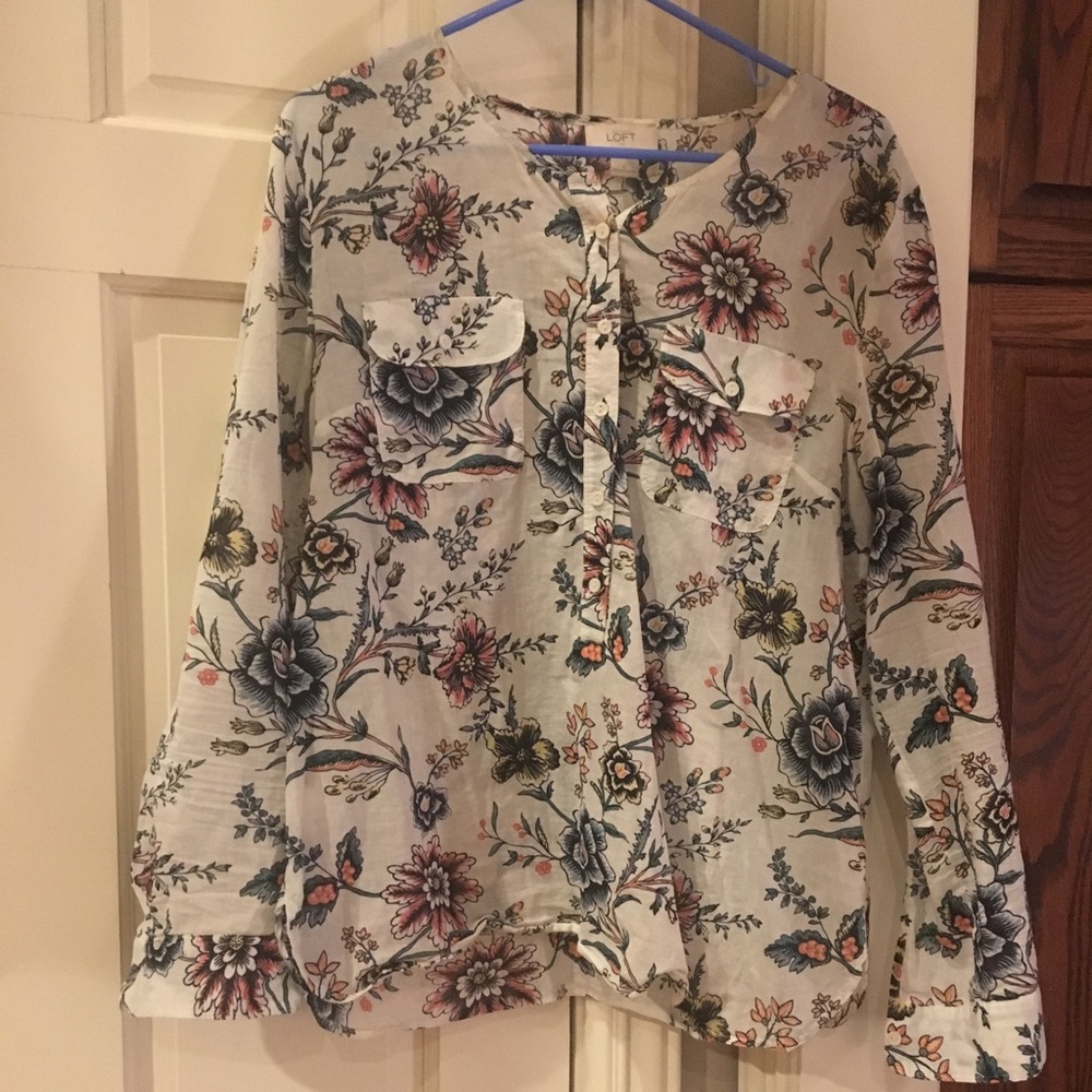 Loft Floral Print Boho Linen Shirt
